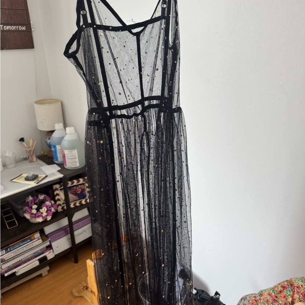 SHEIN Black Sheer Maxi Dress with Gold Details